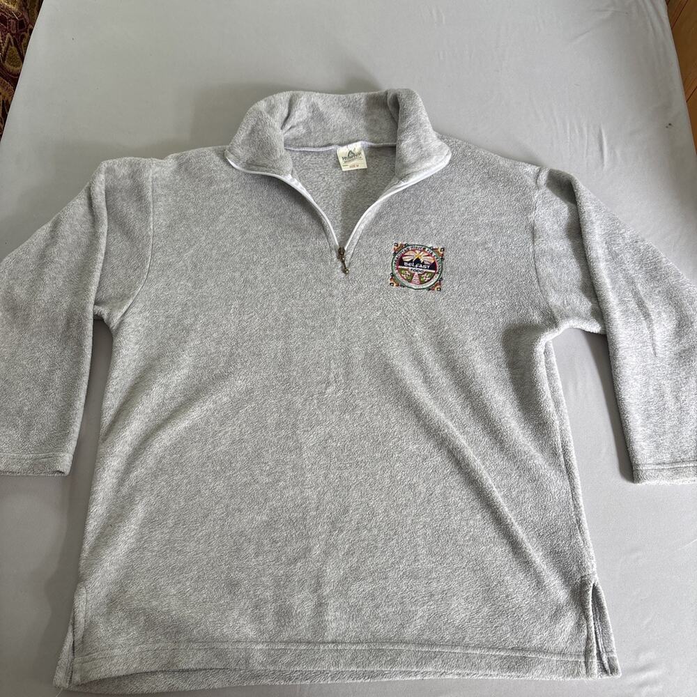 Vintage Hunter Sportswear 1/4 Zip Fleece Pullover Grey Belfast 2000 Men's Size M
